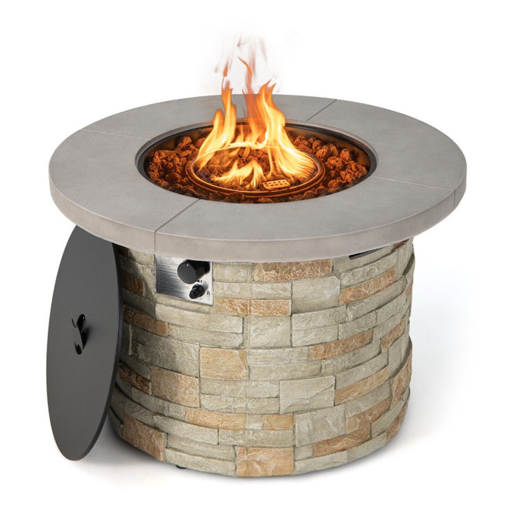 Premium Round Outdoor Propane Patio Gas Fire Pit Table W/ Lava Rock & Cover, 36" (98524173)