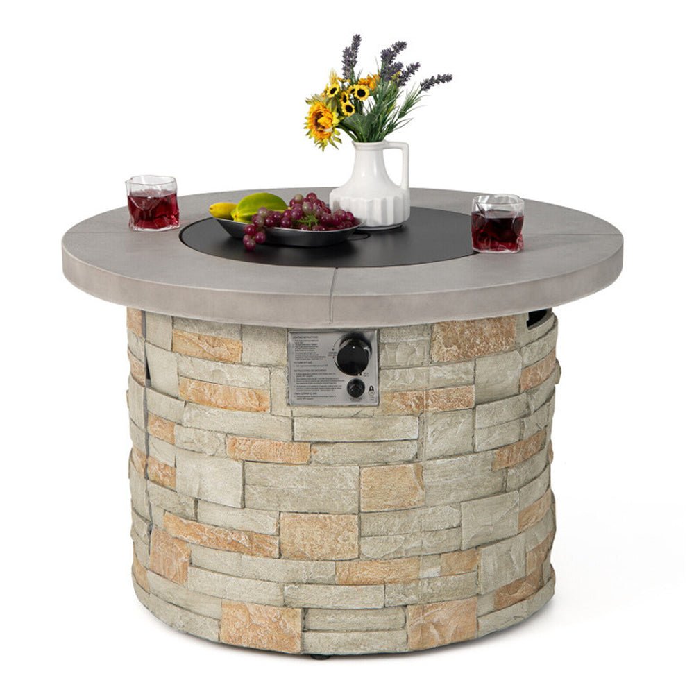Premium Round Outdoor Propane Patio Gas Fire Pit Table W/ Lava Rock & Cover, 36" (98524173)