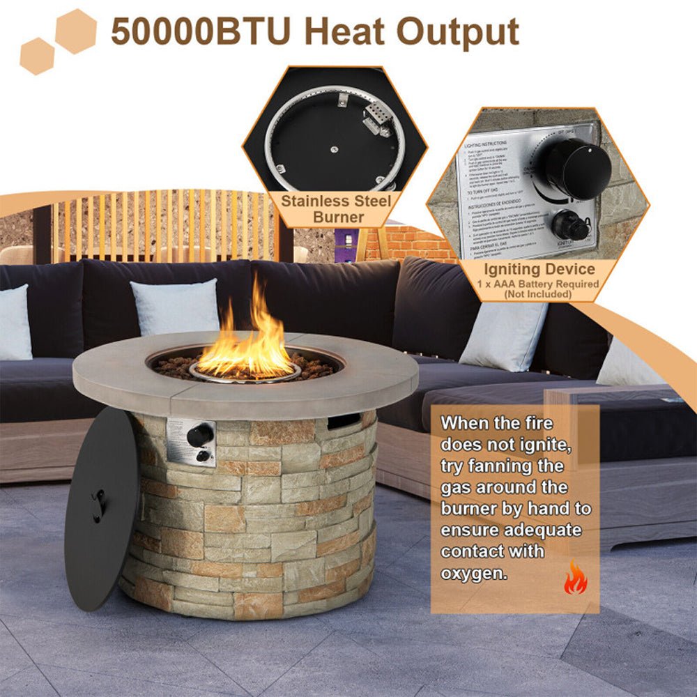 Premium Round Outdoor Propane Patio Gas Fire Pit Table W/ Lava Rock & Cover, 36" (98524173)