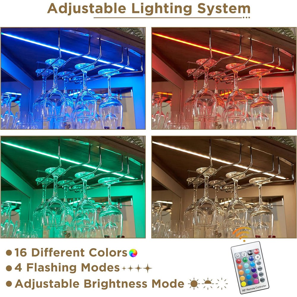 Premium Tall Corner Wine Bar Storage Cabinet W/ Bar Door And LED Lights, 72" (97316452)