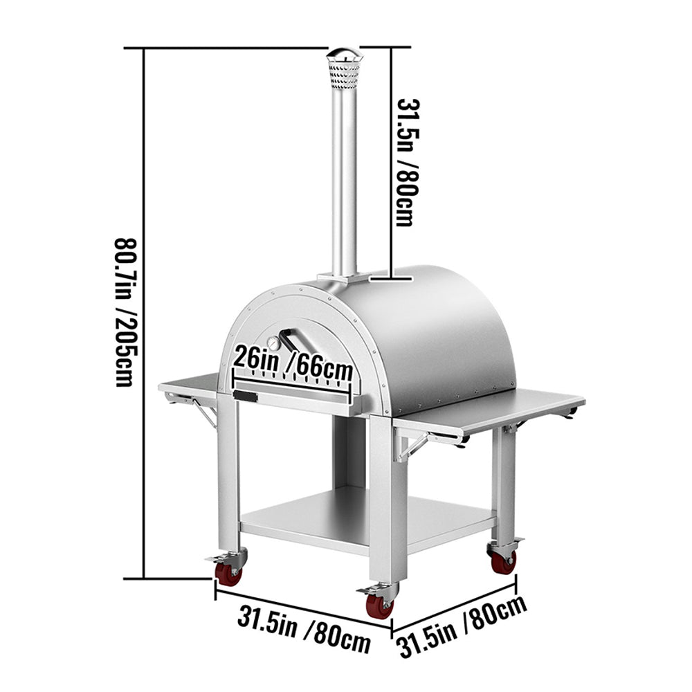Premium Wood-Fired Stainless Steel Artisan Pizza Oven Maker With Wheels, 32 Inch (91357462)
