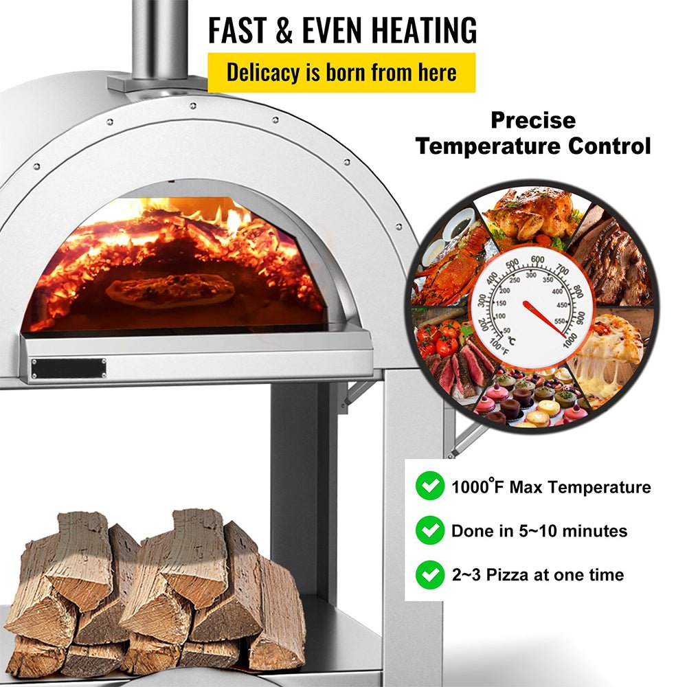 Premium Wood-Fired Stainless Steel Artisan Pizza Oven Maker With Wheels, 32 Inch (91357462)