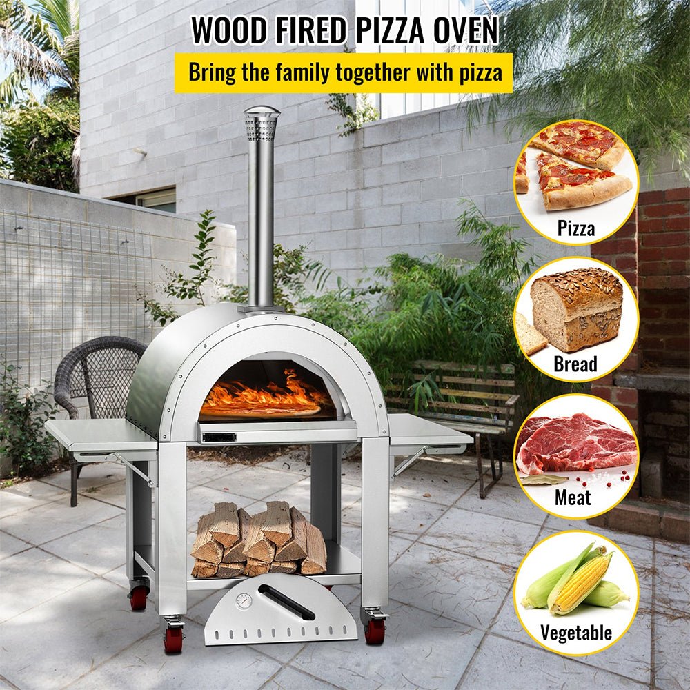 Premium Wood-Fired Stainless Steel Artisan Pizza Oven Maker With Wheels, 32 Inch (91357462)