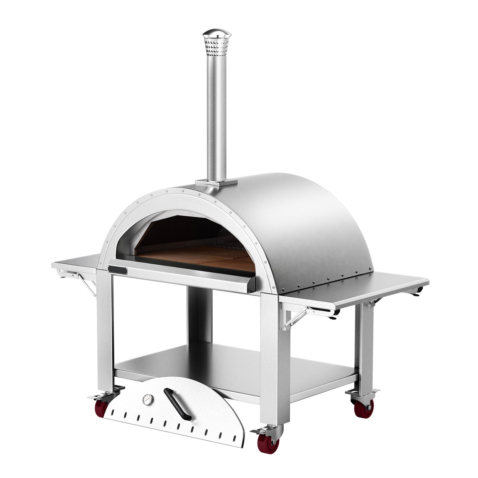 Premium Wood-Fired Stainless Steel Artisan Pizza Oven Maker With Wheels, 46 Inch