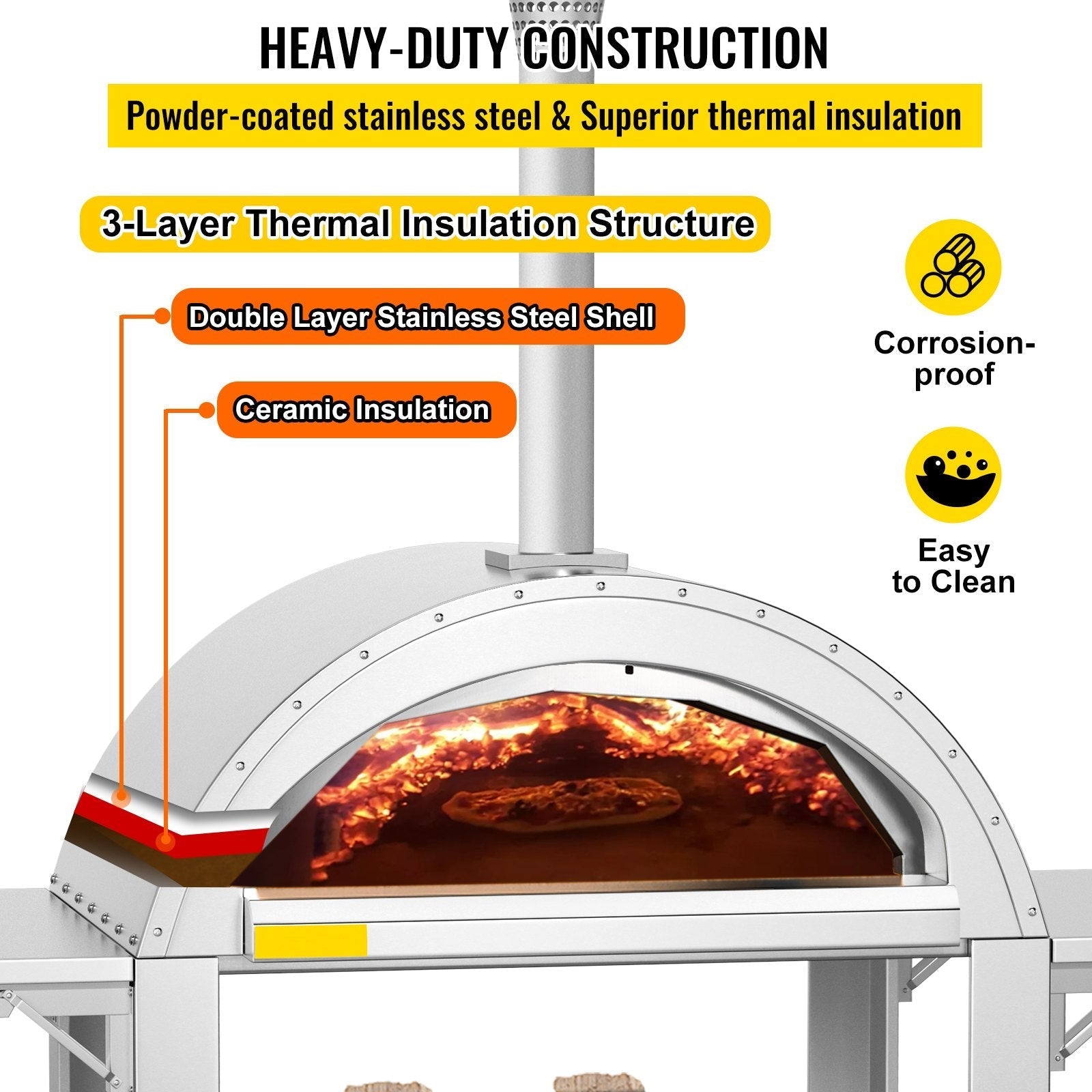 Premium Wood-Fired Stainless Steel Artisan Pizza Oven Maker With Wheels, 46 Inch