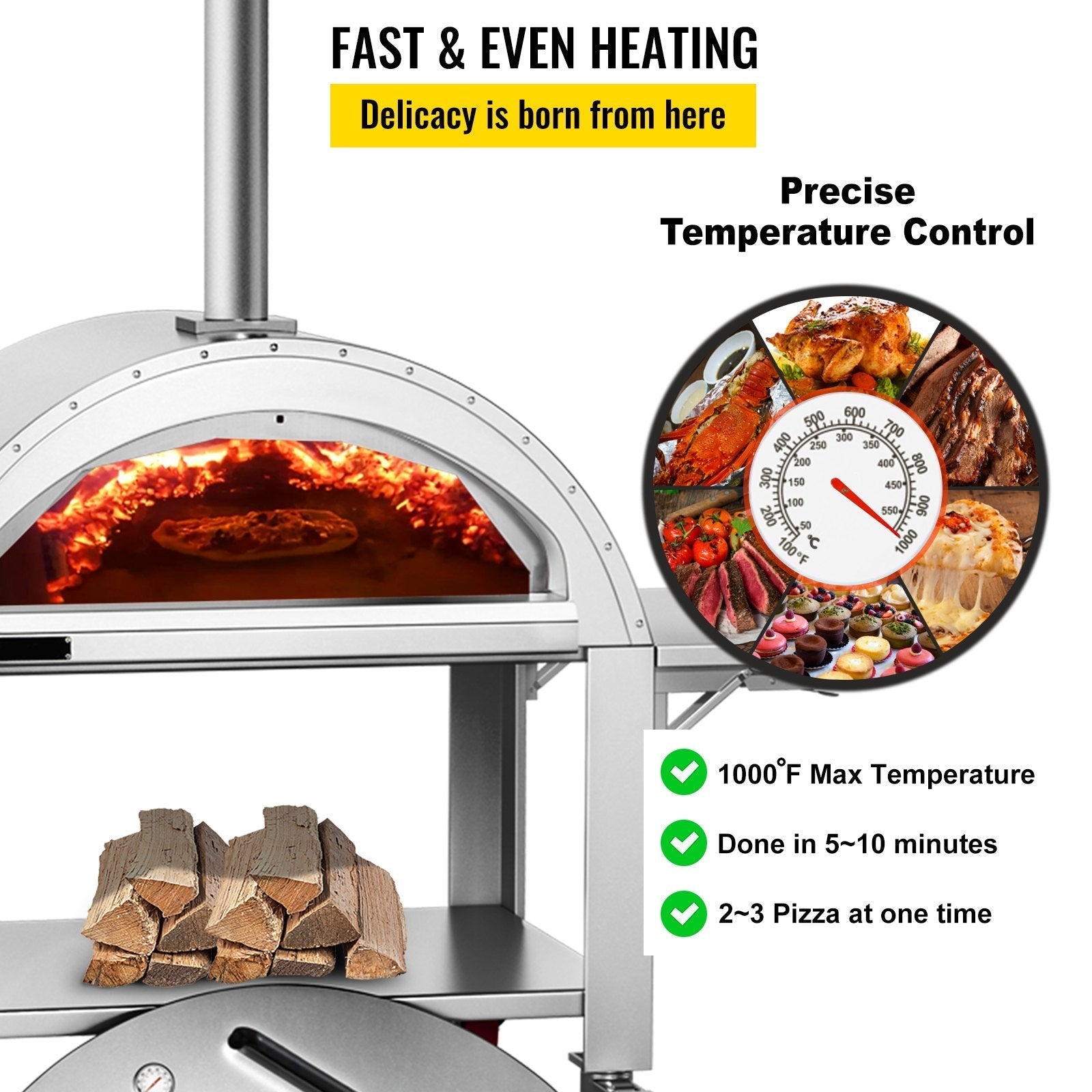 Premium Wood-Fired Stainless Steel Artisan Pizza Oven Maker With Wheels, 46 Inch