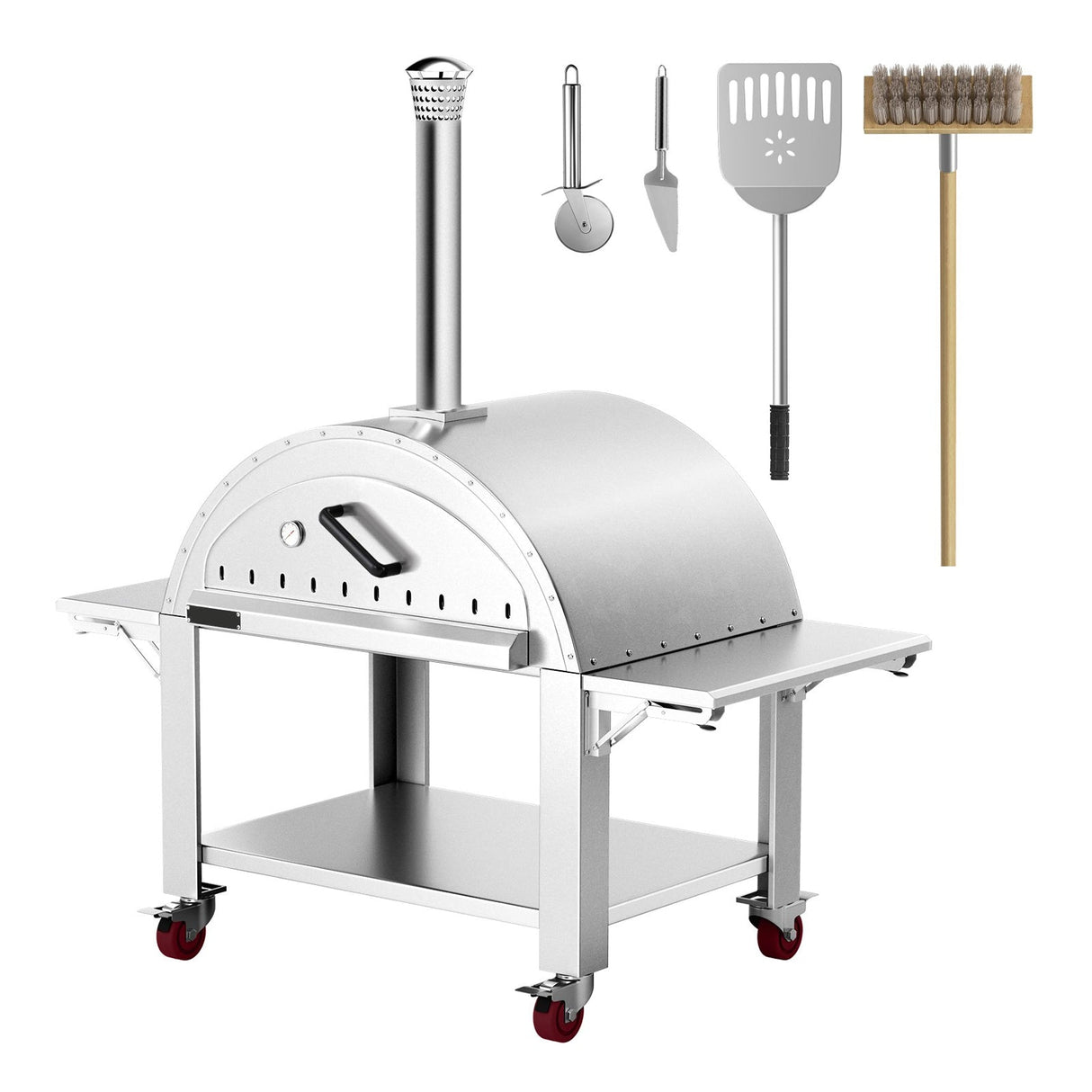 Premium Wood-Fired Stainless Steel Artisan Pizza Oven Maker With Wheels, 46 Inch
