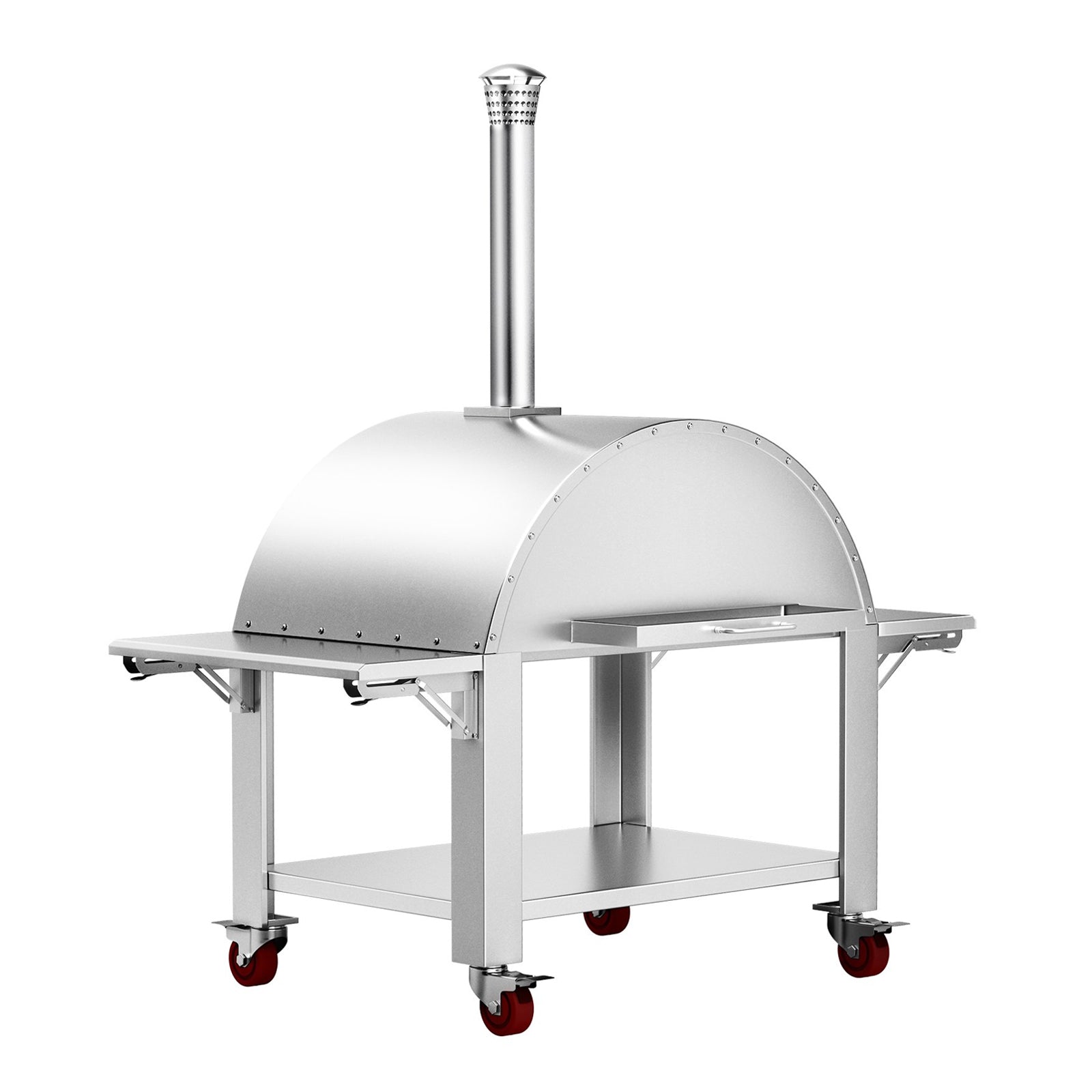 Premium Wood-Fired Stainless Steel Artisan Pizza Oven Maker With Wheels, 46 Inch