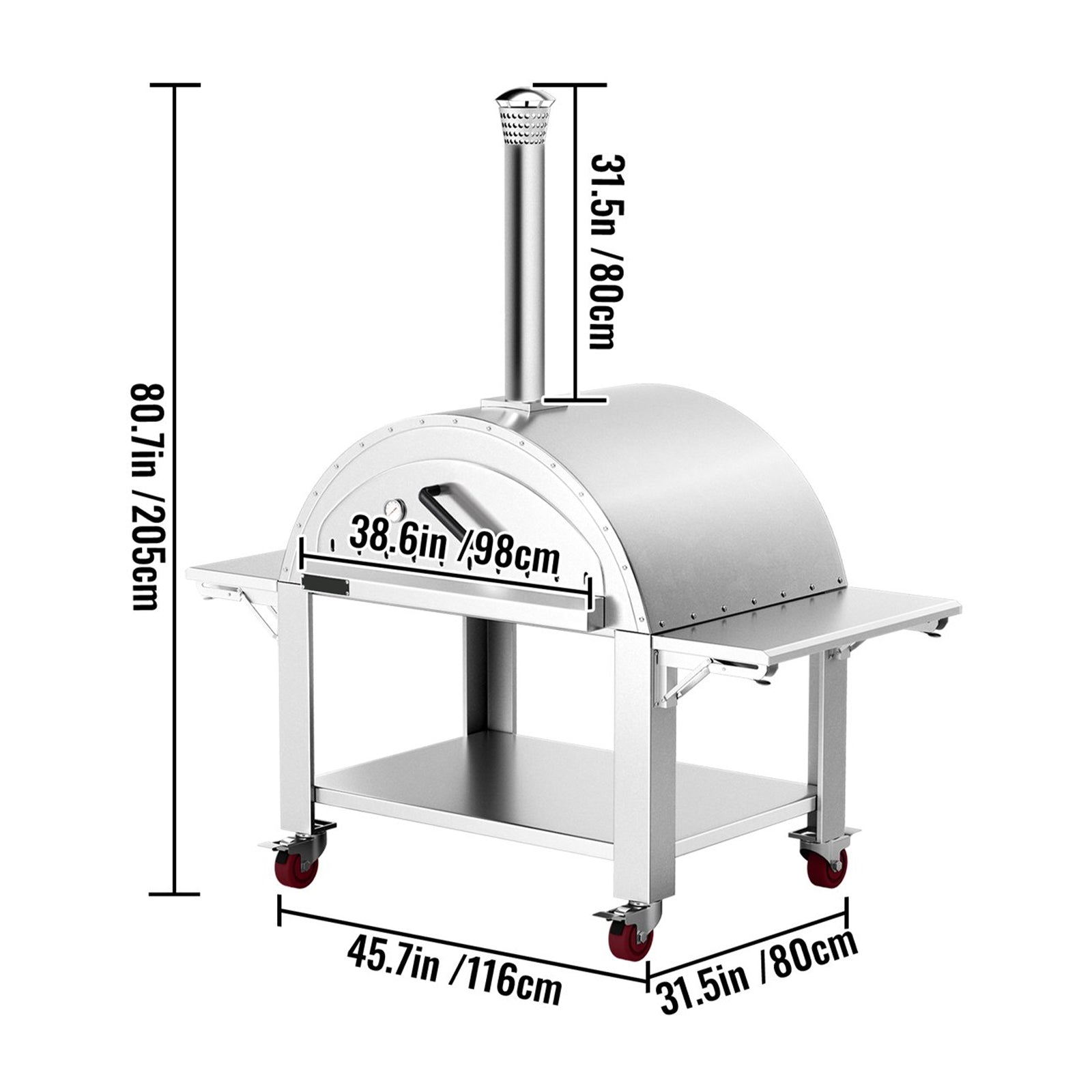 Premium Wood-Fired Stainless Steel Artisan Pizza Oven Maker With Wheels, 46 Inch
