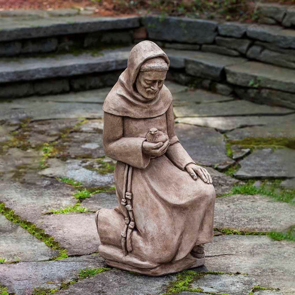 Campania Kneeling St. Francis w/ Bird Garden Statue - R-116