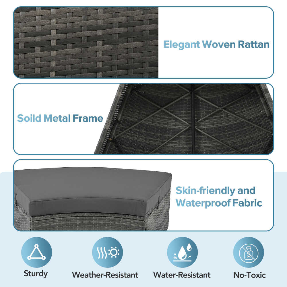 Large Premium Rattan Wicker Circular Patio Sofa Set With Tempered Glass Coffee Table And 6 Pillows