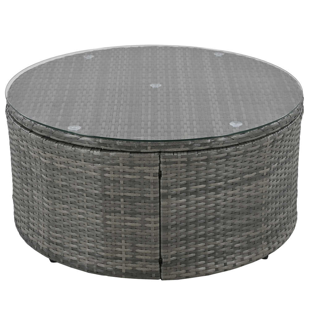 Large Premium Rattan Wicker Circular Patio Sofa Set With Tempered Glass Coffee Table And 6 Pillows