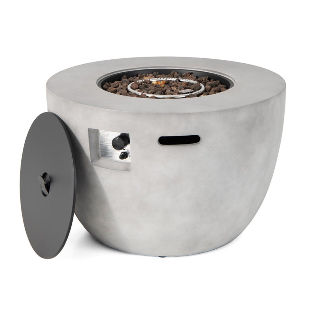 Round 50000 BTU Concrete Propane Fire Pit Table With Lava Rocks & PVC Cover, 36"
