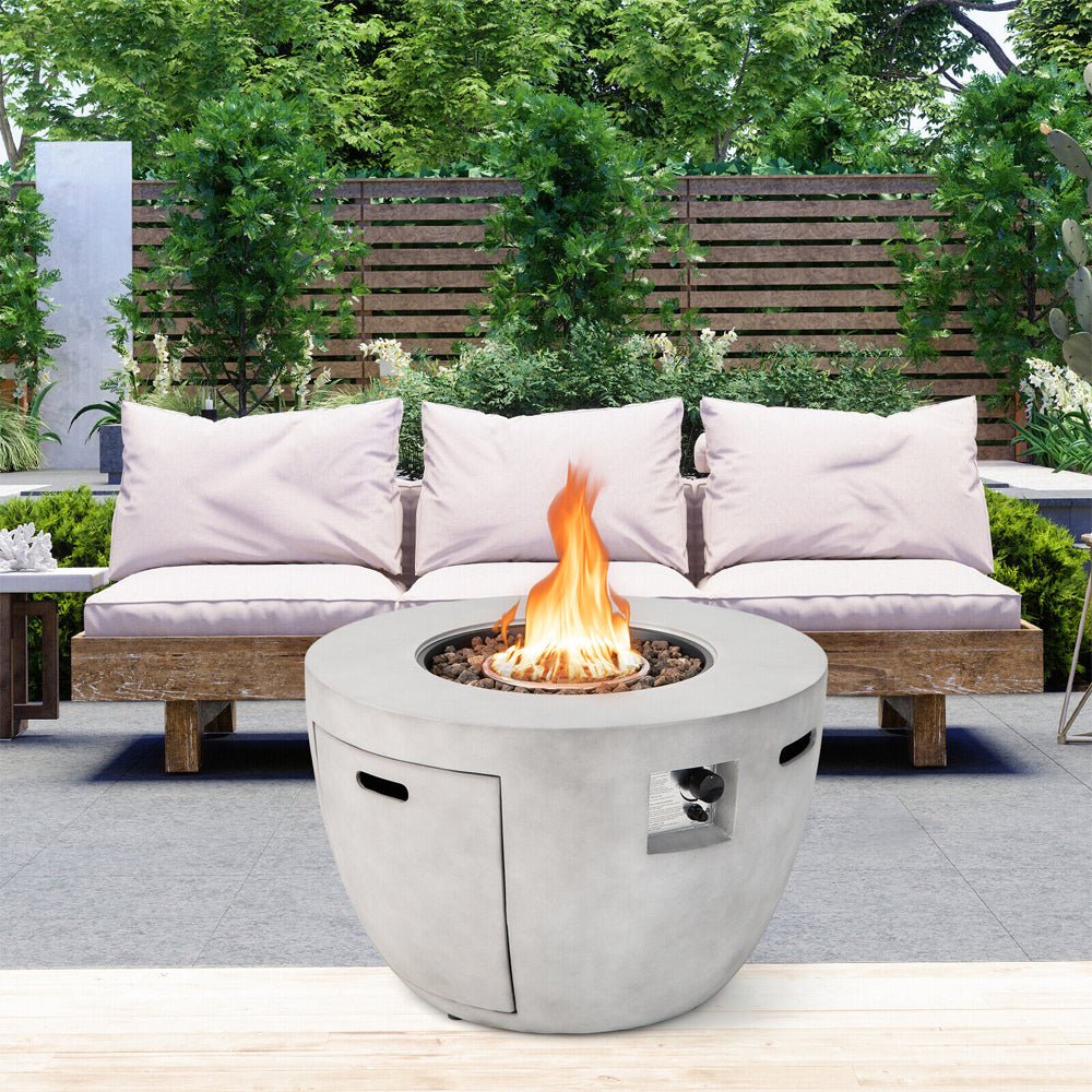 Round 50000 BTU Concrete Propane Fire Pit Table With Lava Rocks & PVC Cover, 36"