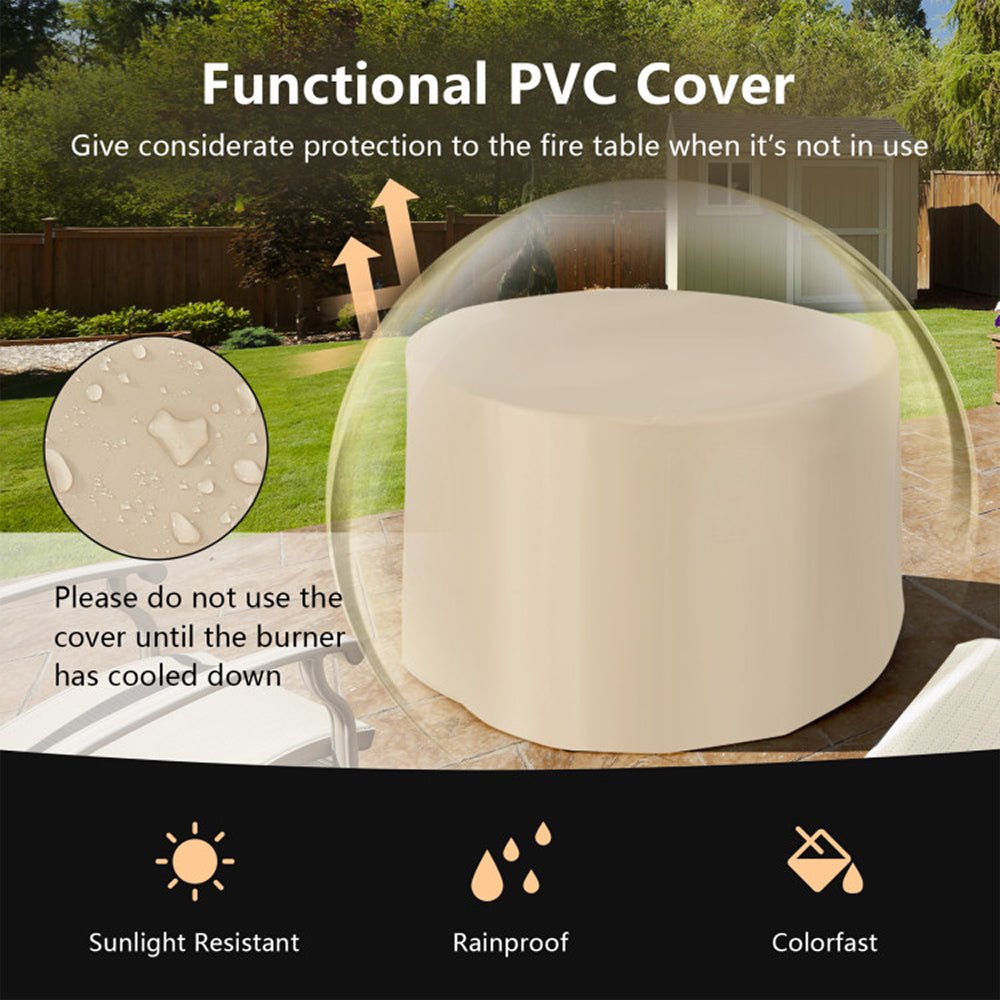 Round 50000 BTU Concrete Propane Fire Pit Table With Lava Rocks & PVC Cover, 36"