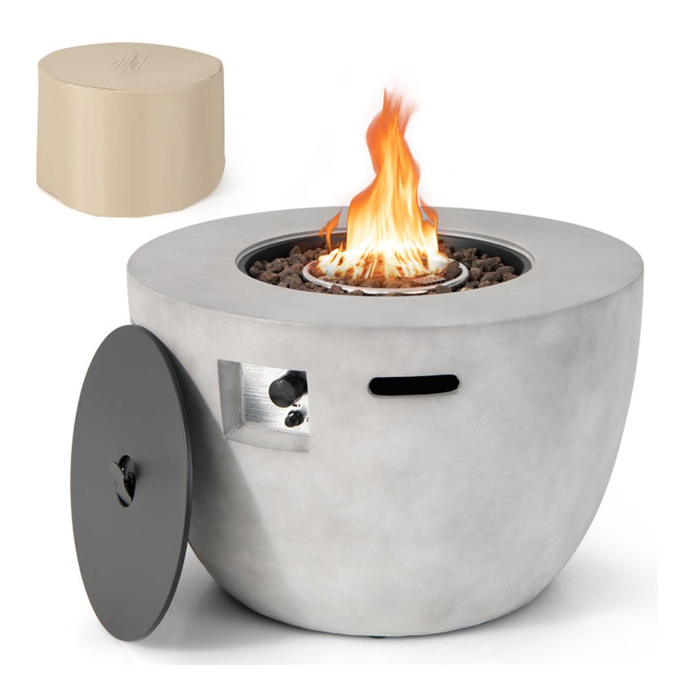 Round 50000 BTU Concrete Propane Fire Pit Table With Lava Rocks & PVC Cover, 36"