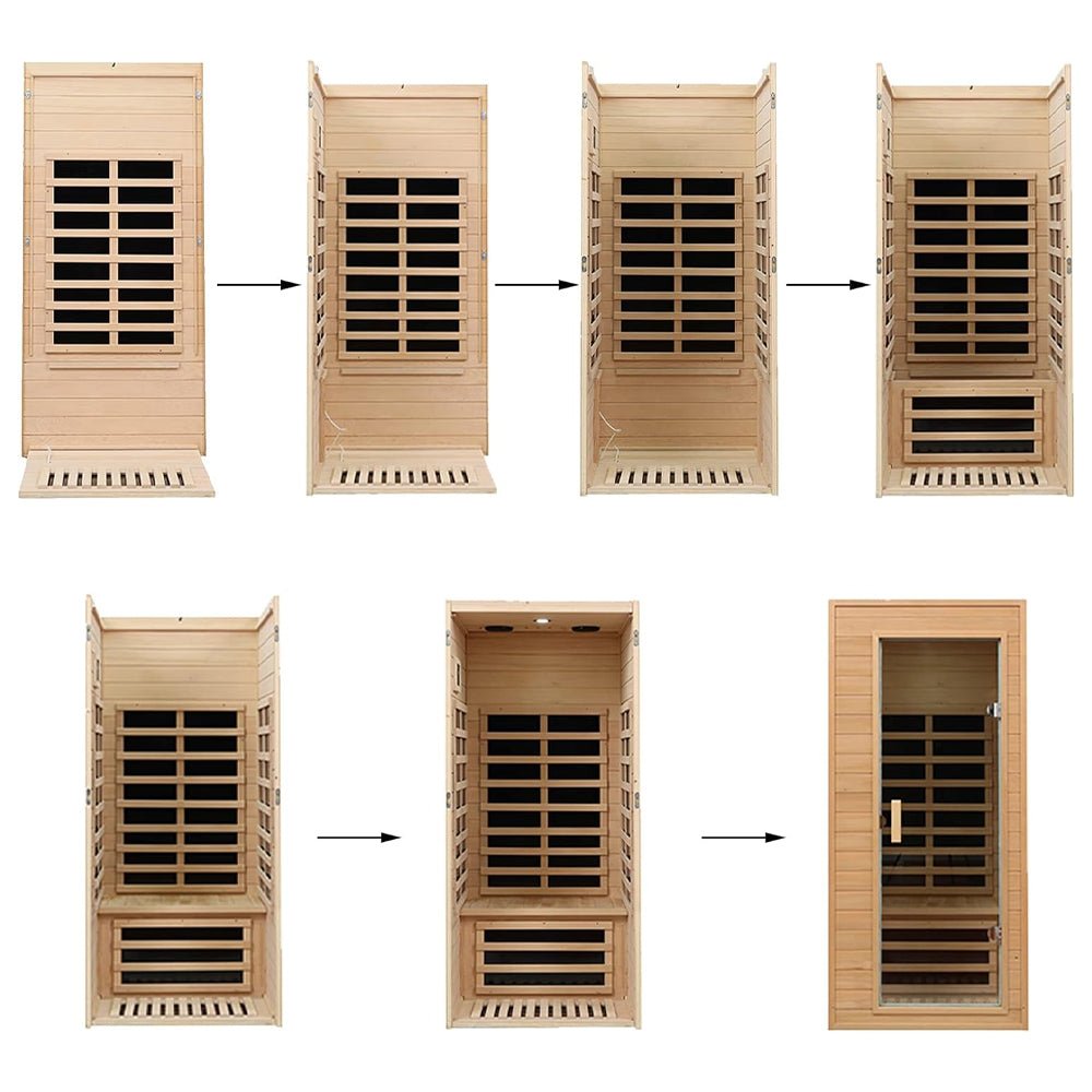 Single-Person Indoor Low EMF FAR Infrared Heat Hemlock Wood Personal Home Spa Sauna, 1200W