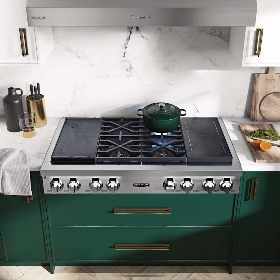 SKS 48" Dual‑Fuel Pro Rangetop with Sous Vide & Induction, Stainless Steel – SKSRT480SIS