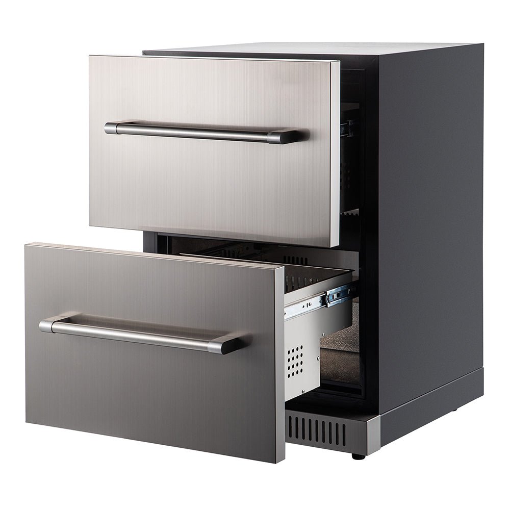 Small Double Drawer Stainless Steel Built-In Undercounter Beverage Refrigerator, 5.1 Cu.Ft.