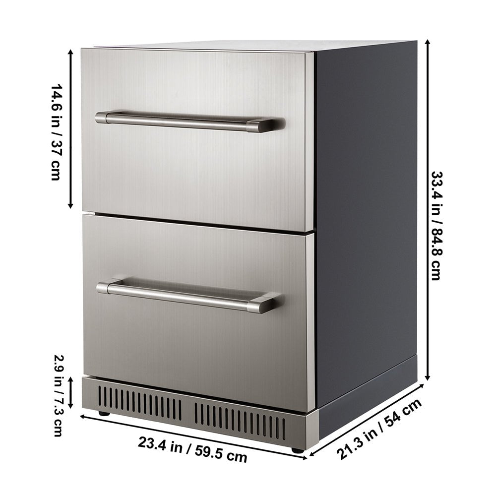Small Double Drawer Stainless Steel Built-In Undercounter Beverage Refrigerator, 5.1 Cu.Ft.
