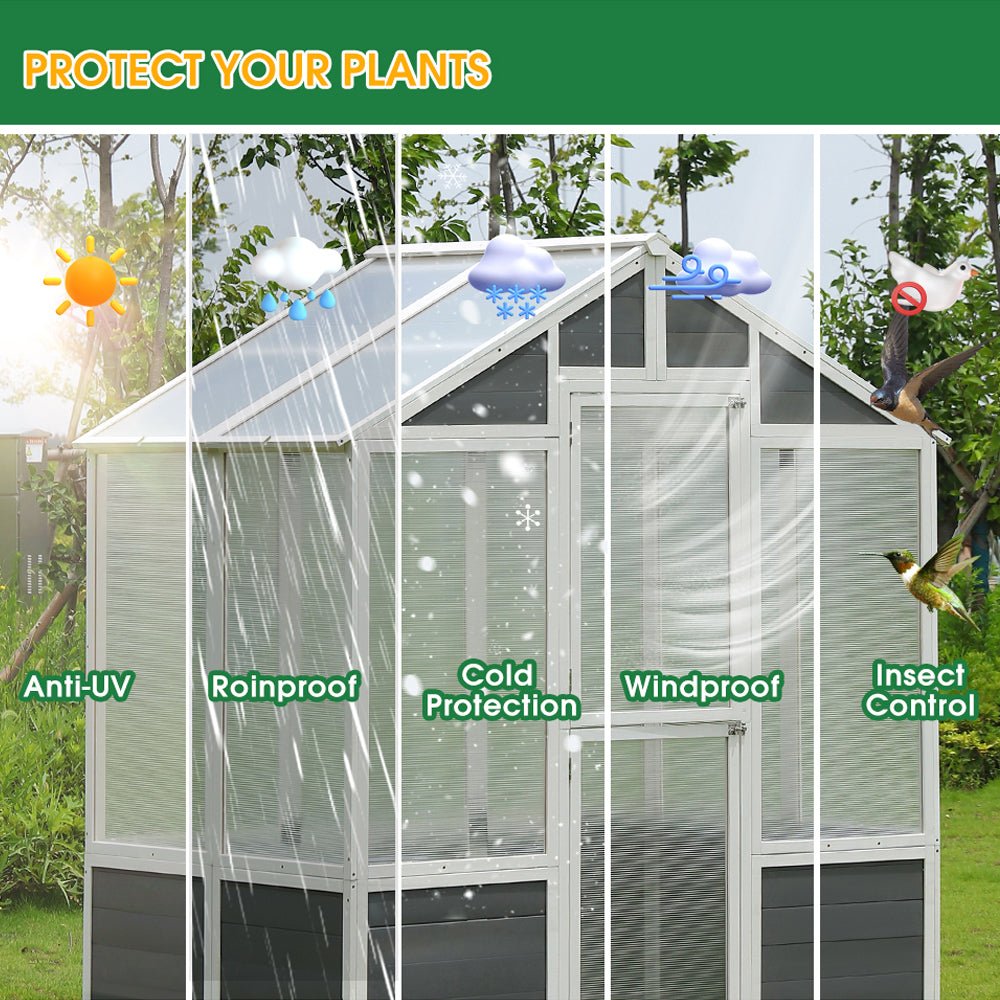 Outdoor Walk-In Polycarbonate Garden Greenhouse With Drain Holes, 4x6FT