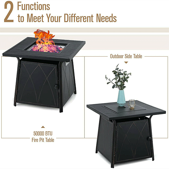 Sophia & William Outdoor Gas Fire Pit Table Set W/ Cushioned Swivel Dining Chairs, 5PCS