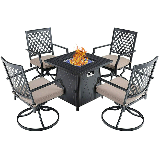 Sophia & William Outdoor Gas Fire Pit Table Set W/ Cushioned Swivel Dining Chairs, 5PCS
