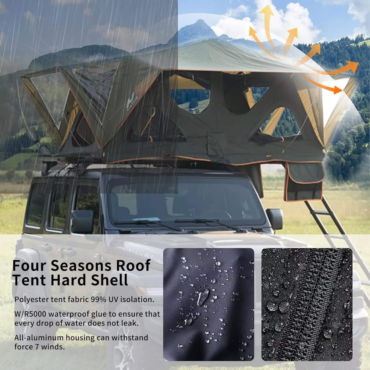 Naturnest Andromeda Green Soft Shell Rooftop Tent With Large Panoramic Skylight & YKK Doors (SAK50612)