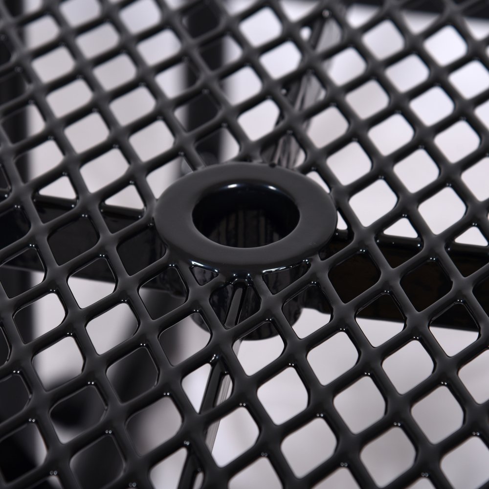 Large 46" Stylish Black Square Steel Picnic Table W/ Thermoplastic Coating & Umbrella Pole