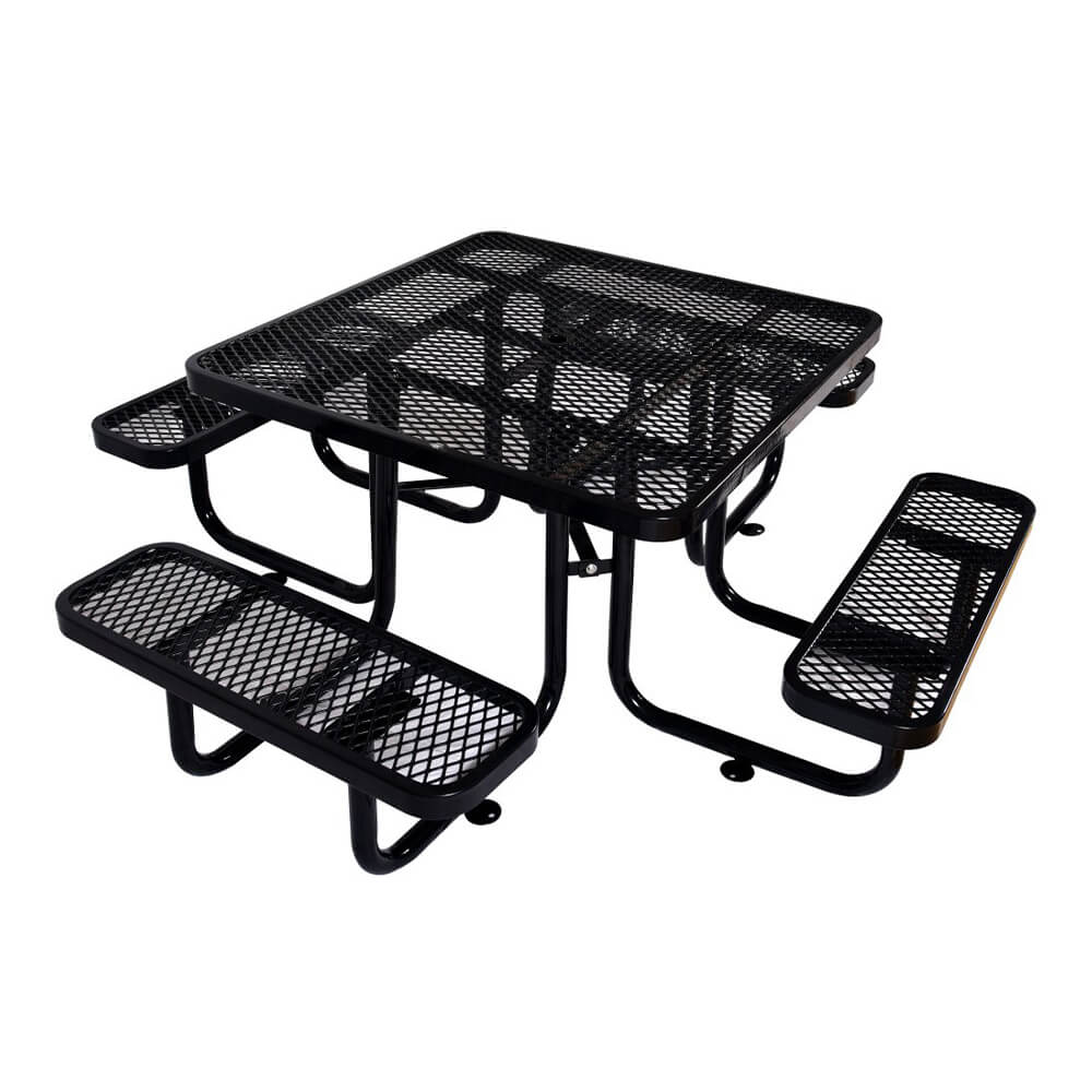 Large 46" Stylish Black Square Steel Picnic Table W/ Thermoplastic Coating & Umbrella Pole