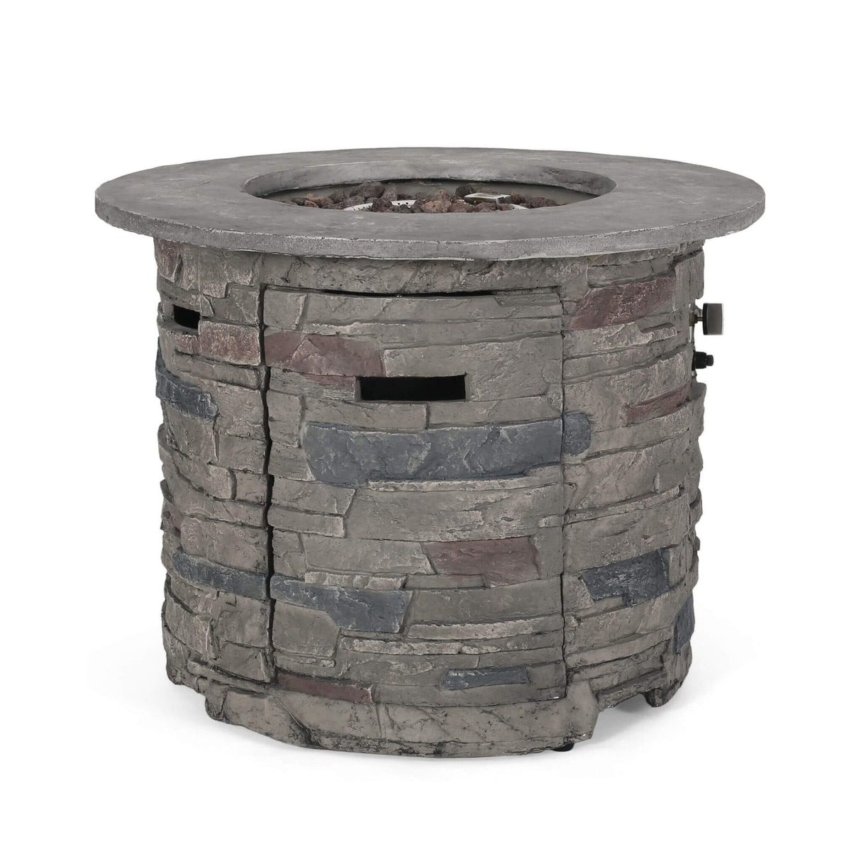 32" Transitional Outdoor Concrete Round Propane Fire Pit Table, Gray (SAK48268)
