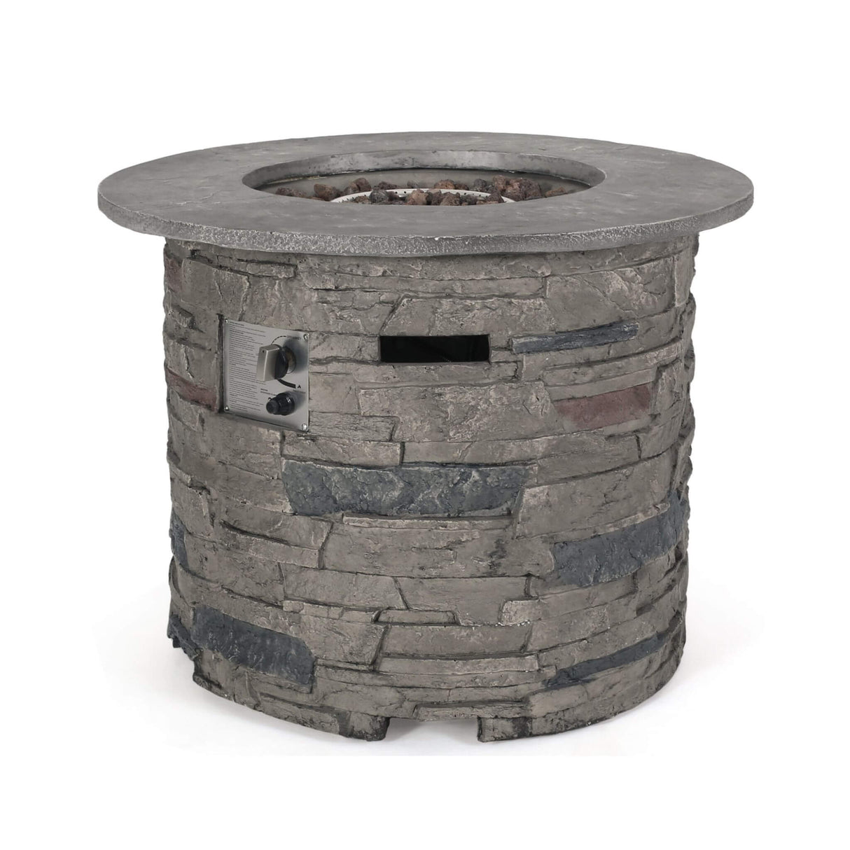 32" Transitional Outdoor Concrete Round Propane Fire Pit Table, Gray (SAK48268)