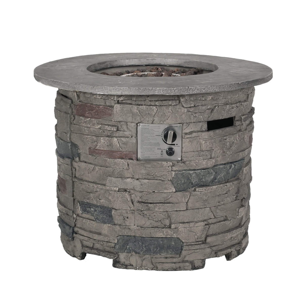32" Transitional Outdoor Concrete Round Propane Fire Pit Table, Gray (SAK48268)