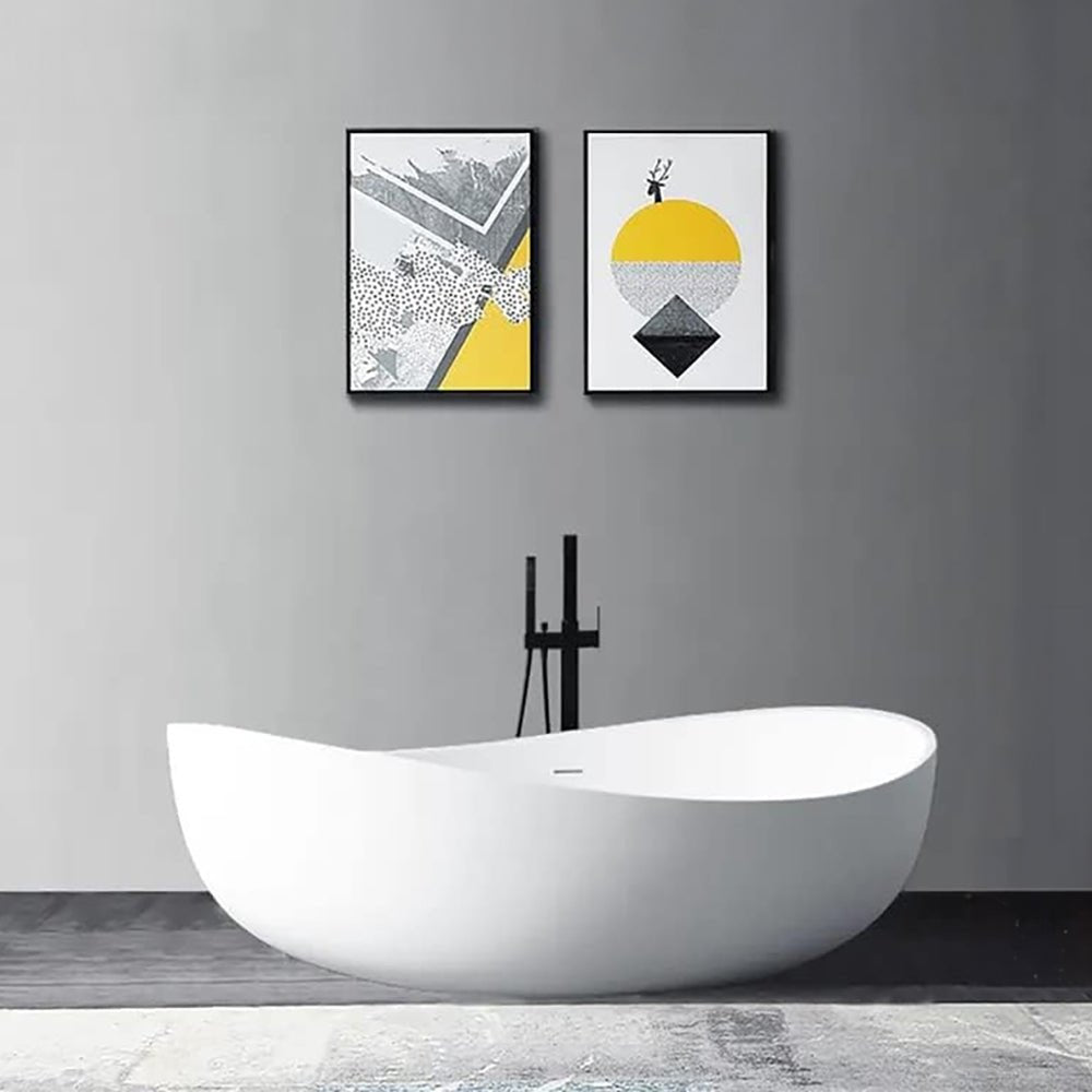 WBT Premium Freestanding Extra Large Oval Stone Besin Soaking Bathtub, 71"
