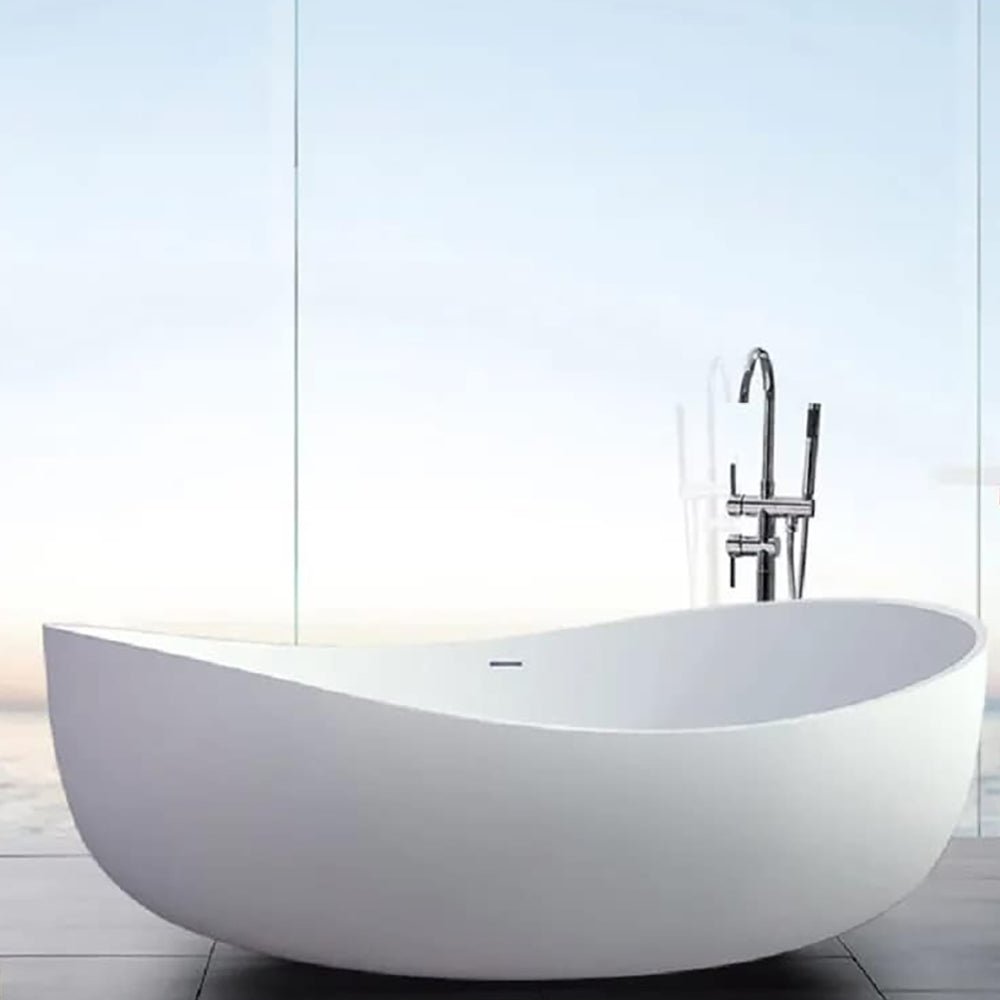 WBT Premium Freestanding Extra Large Oval Stone Besin Soaking Bathtub, 71"