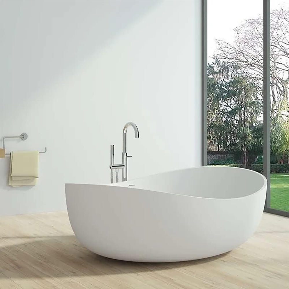 WBT Premium Freestanding Extra Large Oval Stone Besin Soaking Bathtub, 71"