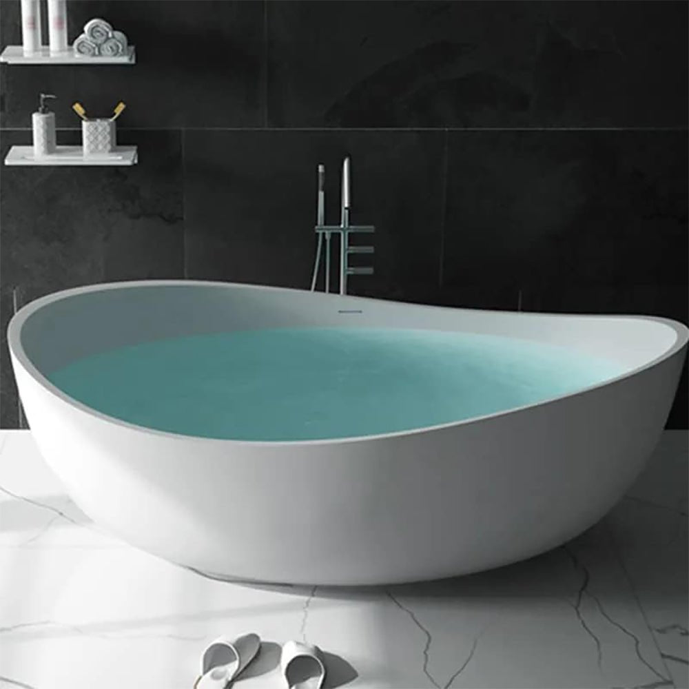 WBT Premium Freestanding Extra Large Oval Stone Besin Soaking Bathtub, 71"