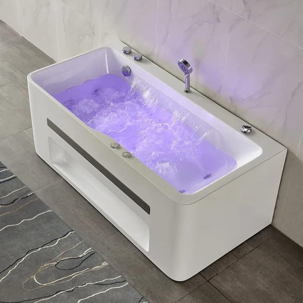 WBT Premium Modern Acrylic Alcove Rectangular Whirlpool Water Massage Bathtub, 67"