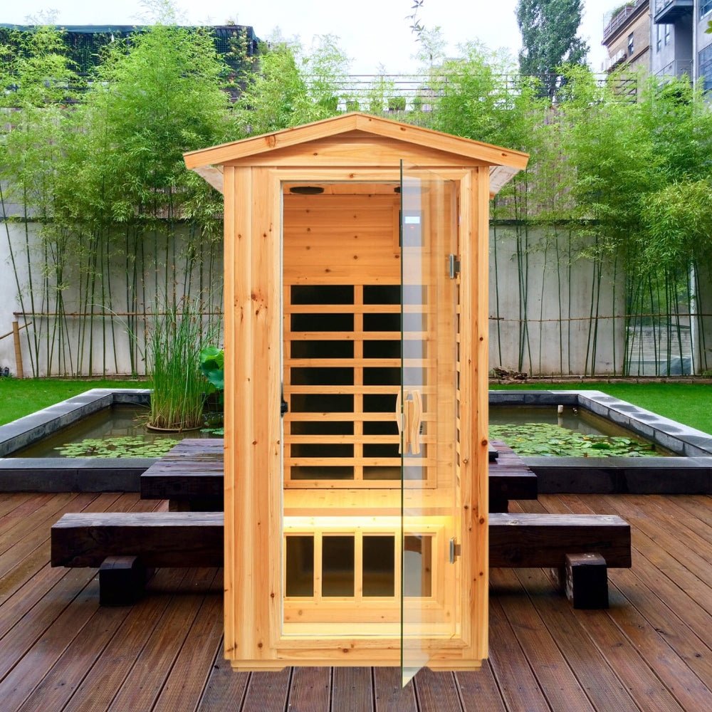 1-Person Ultra Low EMF Outdoor FAR Infrared Heat Hemlock Wood Personal Home Spa Sauna, 1560W