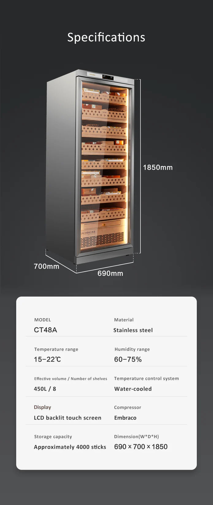 Raching Climate Controlled Cigar Humidor - CT48A
