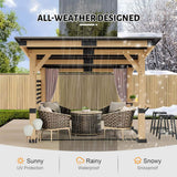 [10x12FT] Heavy Duty Premium Outdoor All-Season Wooden Cedar Hardtop Gazebo With Metal Roof & Back Curtains