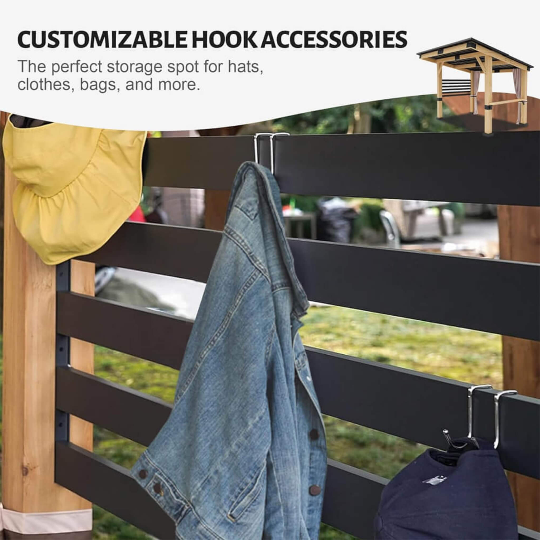 [10x12FT] Heavy Duty Premium Outdoor All-Season Wooden Cedar Hardtop Gazebo With Metal Roof & Back Curtains