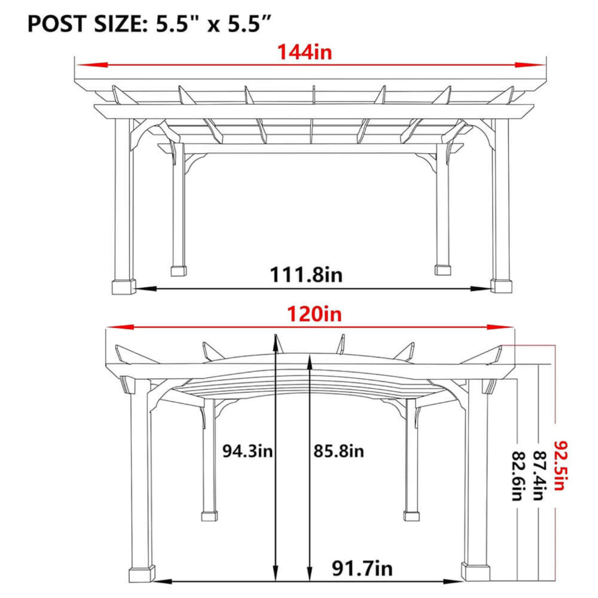 [10x12FT] Premium Outdoor All-Season Backyard Patio Cedar Wood Gazebo Pergola With Arched Roof