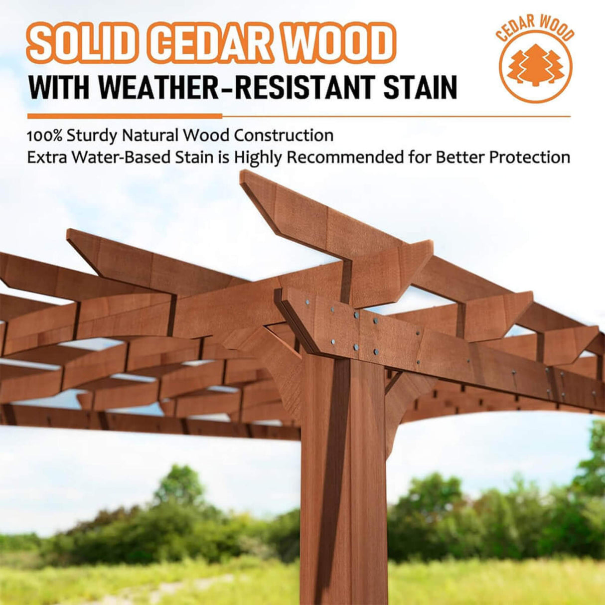 [12x14FT] Luxury Outdoor All-Season Backyard Cedar Wood Gazebo Pergola With Arched Roof And Stakes For Patios