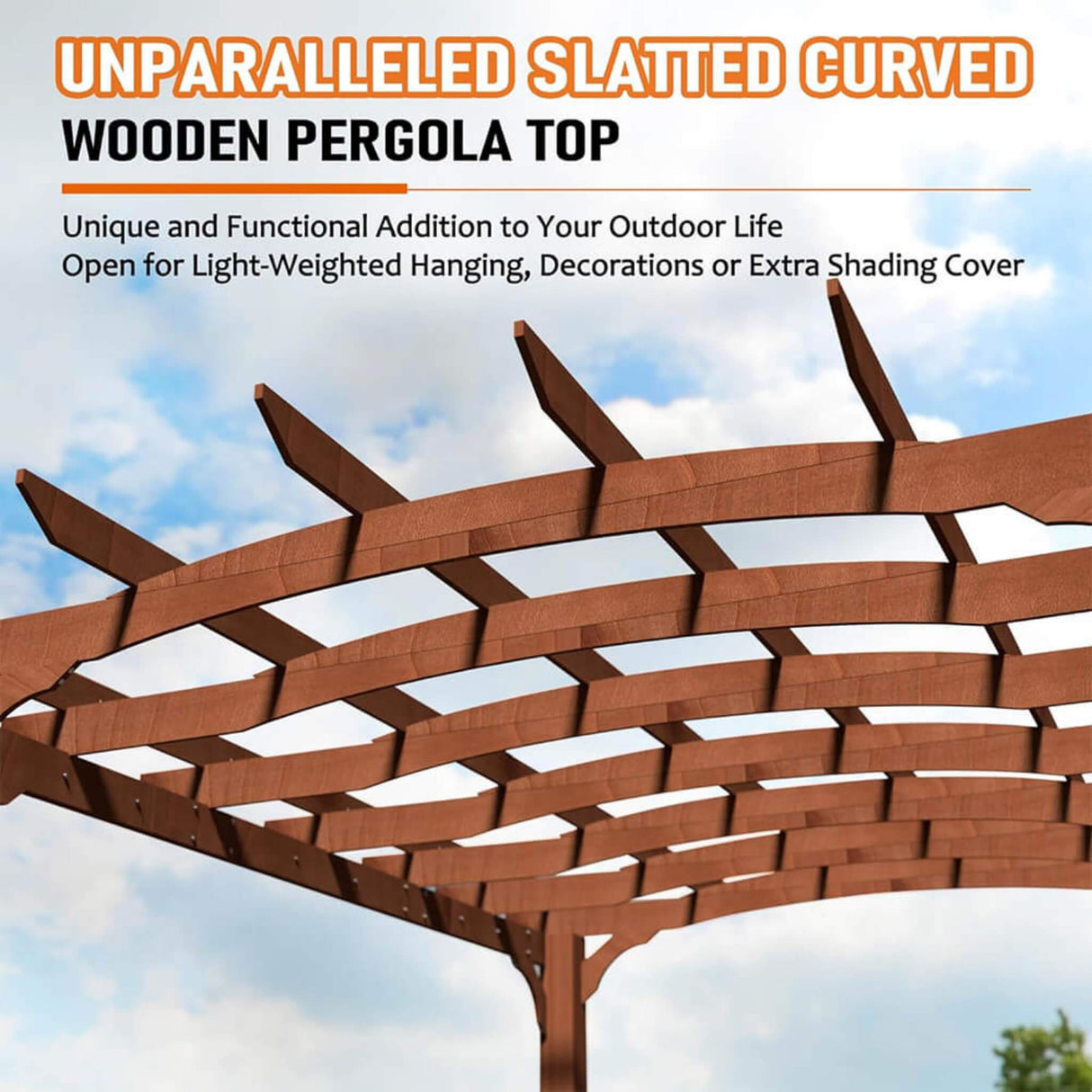 [12x14FT] Luxury Outdoor All-Season Backyard Cedar Wood Gazebo Pergola With Arched Roof And Stakes For Patios