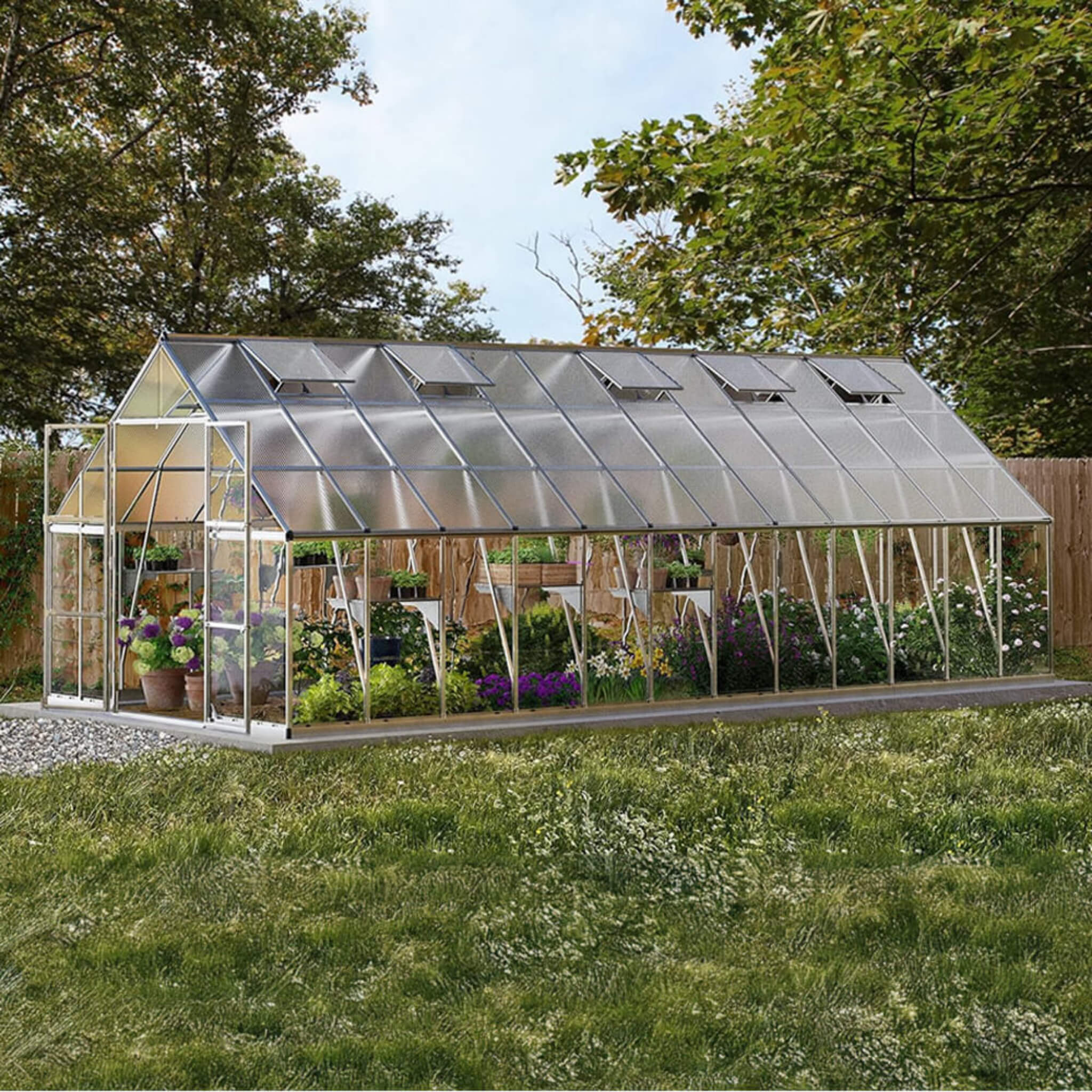 [10x24FT] Premium Heavy-Duty Polycarbonate Walk-In Greenhouse W/ Aluminum Frame & Built-In Gutter System