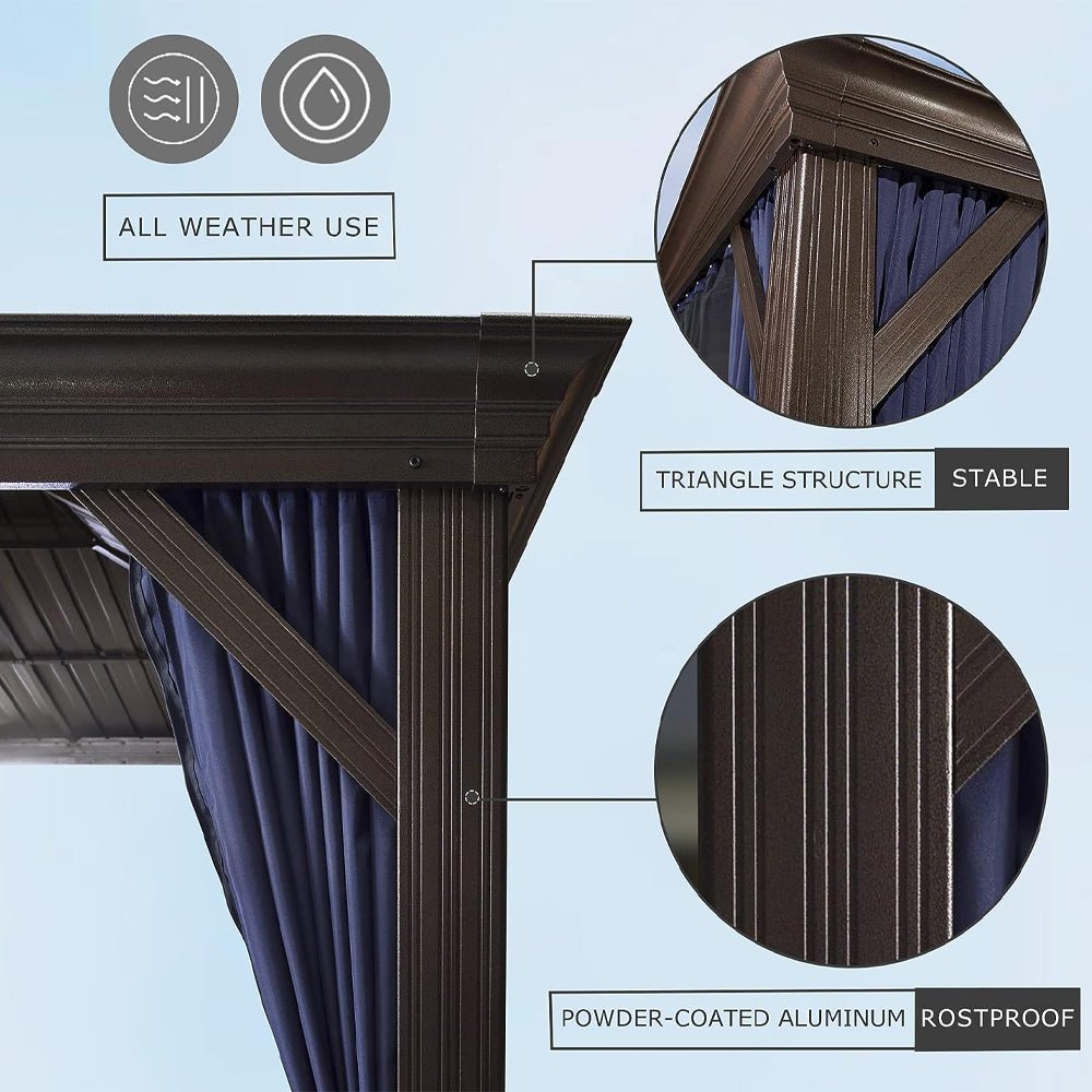[12x20FT] Heavy Duty Outdoor Backyard Hardtop Gazebo With Netting And Curtains (97418352)