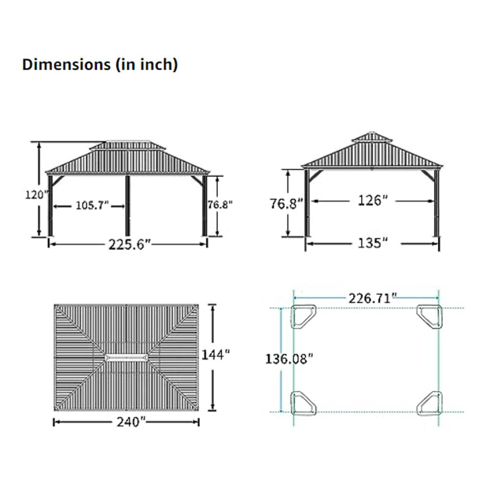 [12x20FT] Heavy Duty Outdoor Backyard Hardtop Gazebo With Netting And Curtains (97418352)