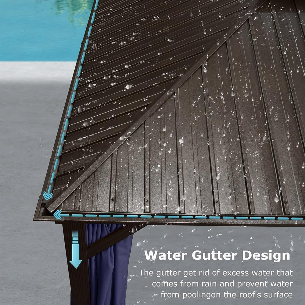 [12x20FT] Heavy Duty Outdoor Backyard Hardtop Gazebo With Netting And Curtains (97418352)