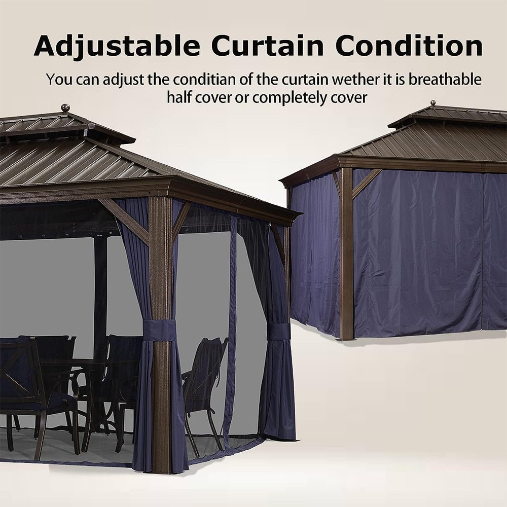 [12x20FT] Heavy Duty Outdoor Backyard Hardtop Gazebo With Netting And Curtains (97418352)